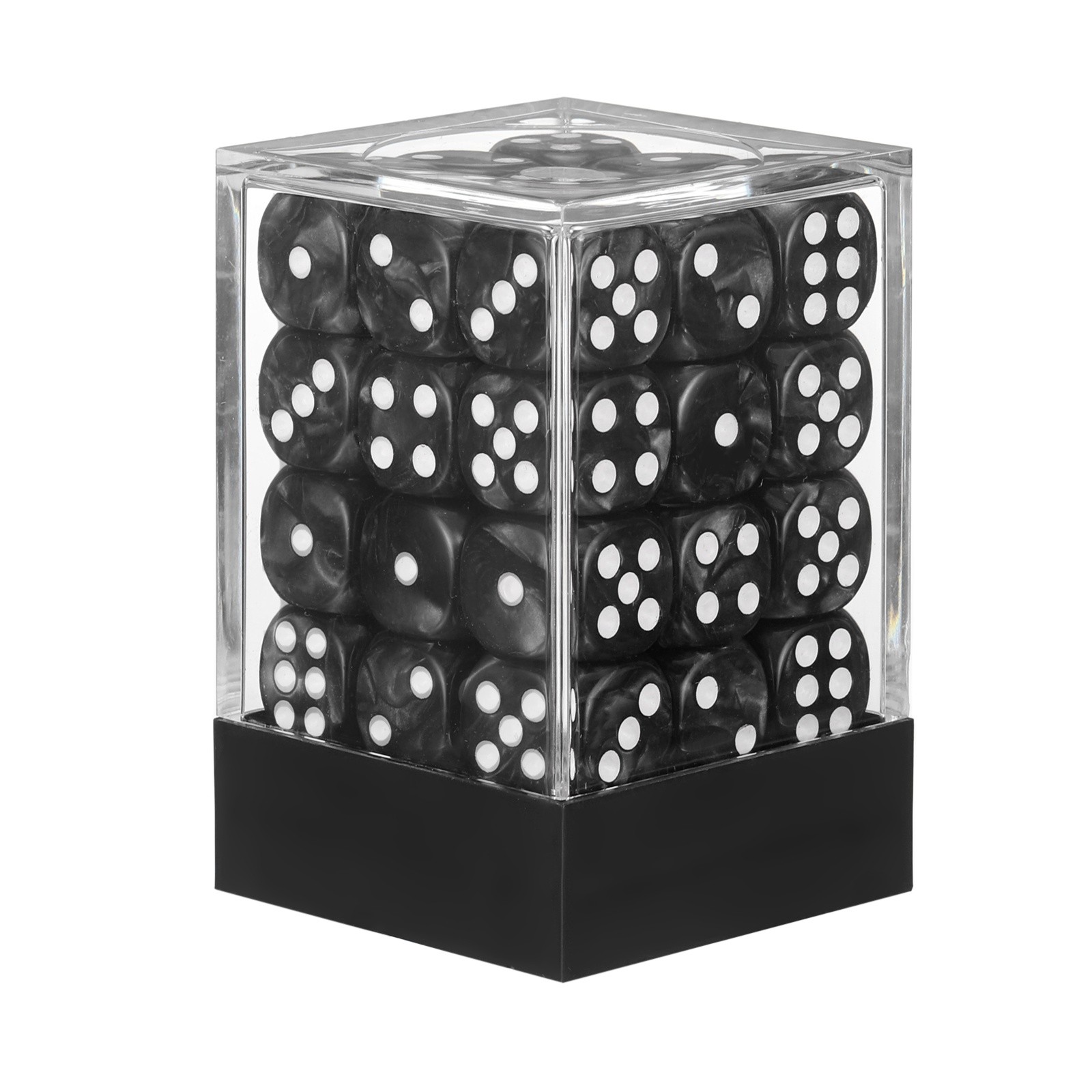 Polyhedral Dice Set 12mm Pearl Pattern Square Dice with Box, Black