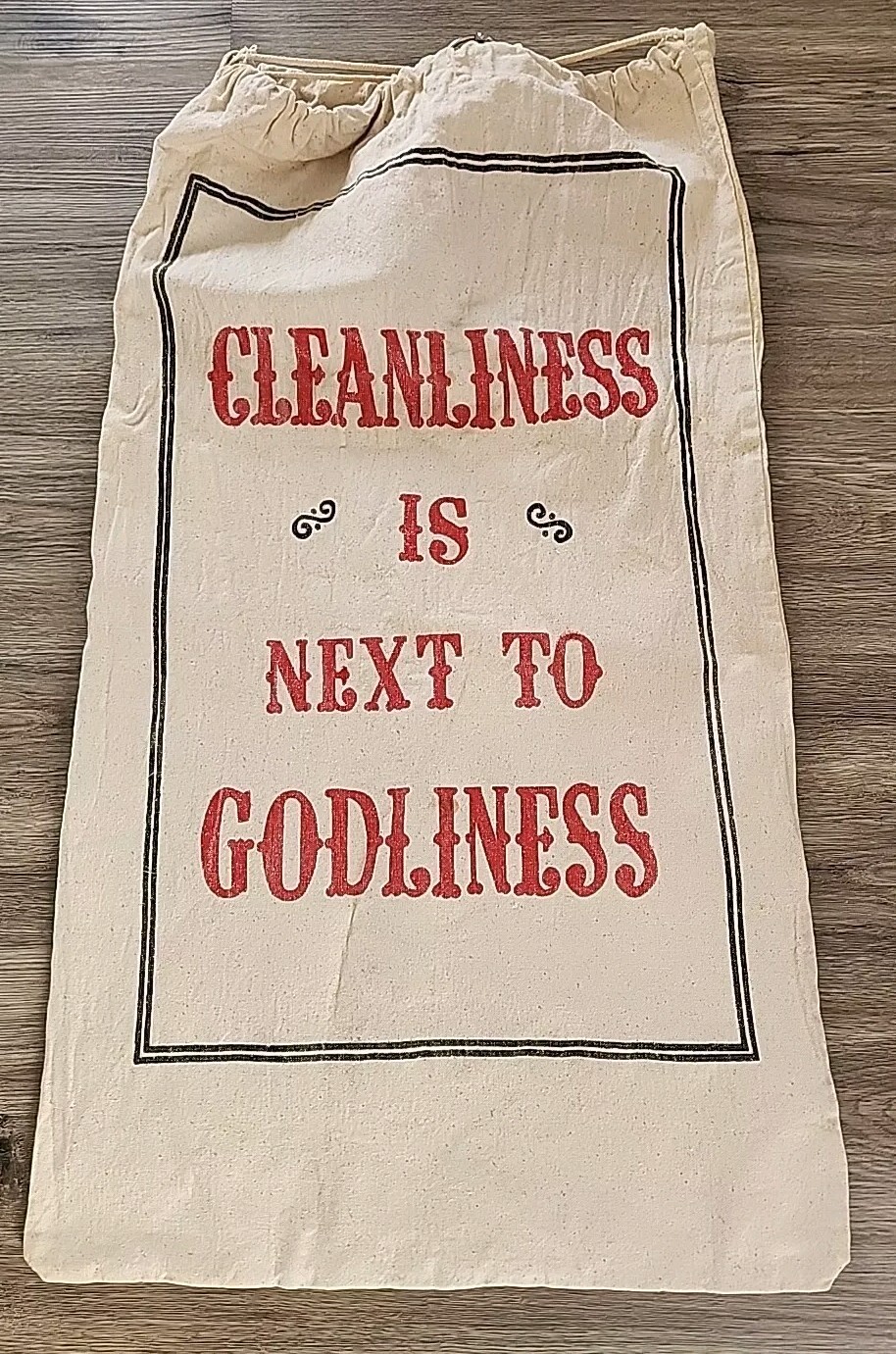 VINTAGE Cleanliness is Next To Godliness Canvas Laundry Bag Rucksack