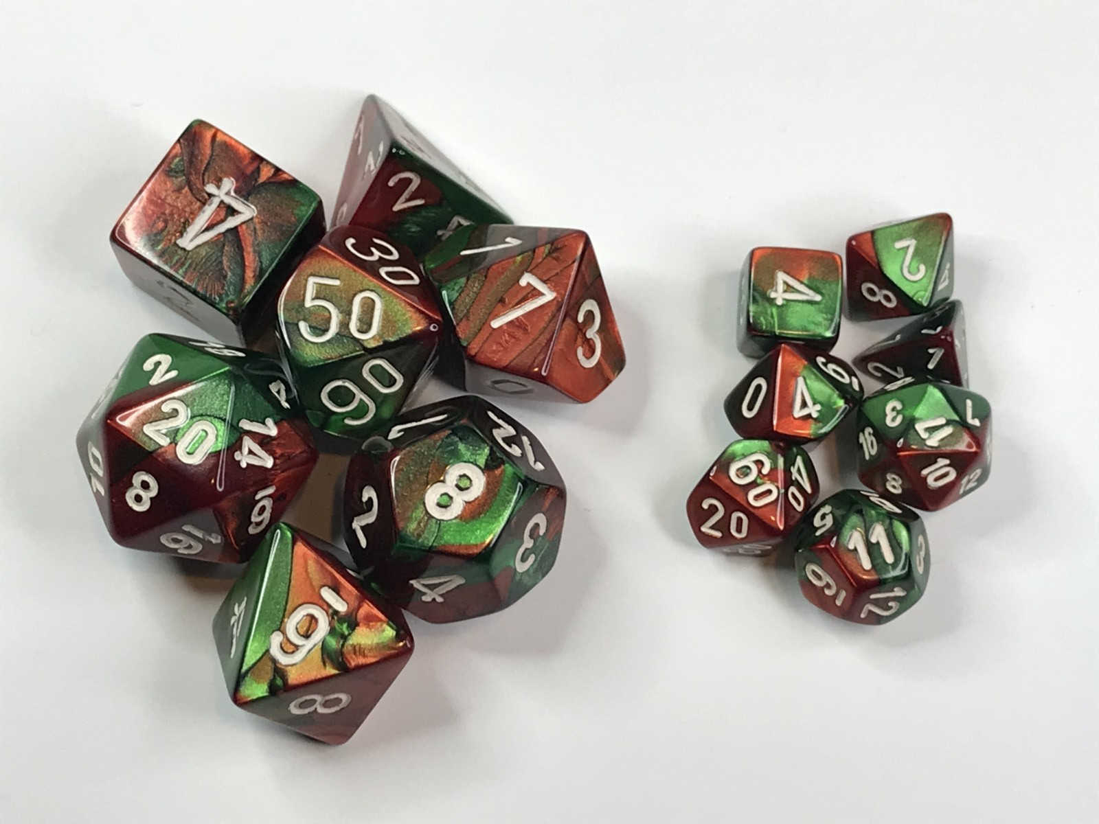 Chessex Dice Gemini Green-Red /White polyhedral set and matching mini set
