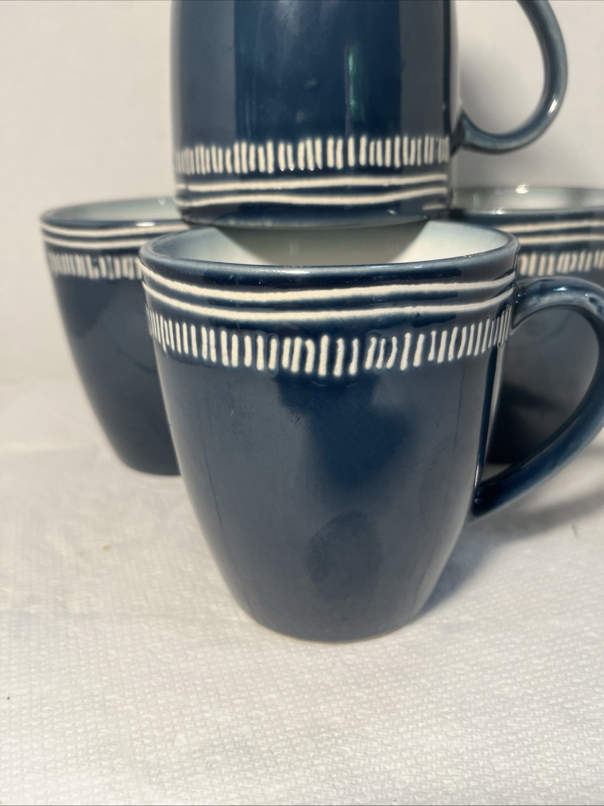 Set of 4 Over And Back Blue And White Coffee Mugs. 3865