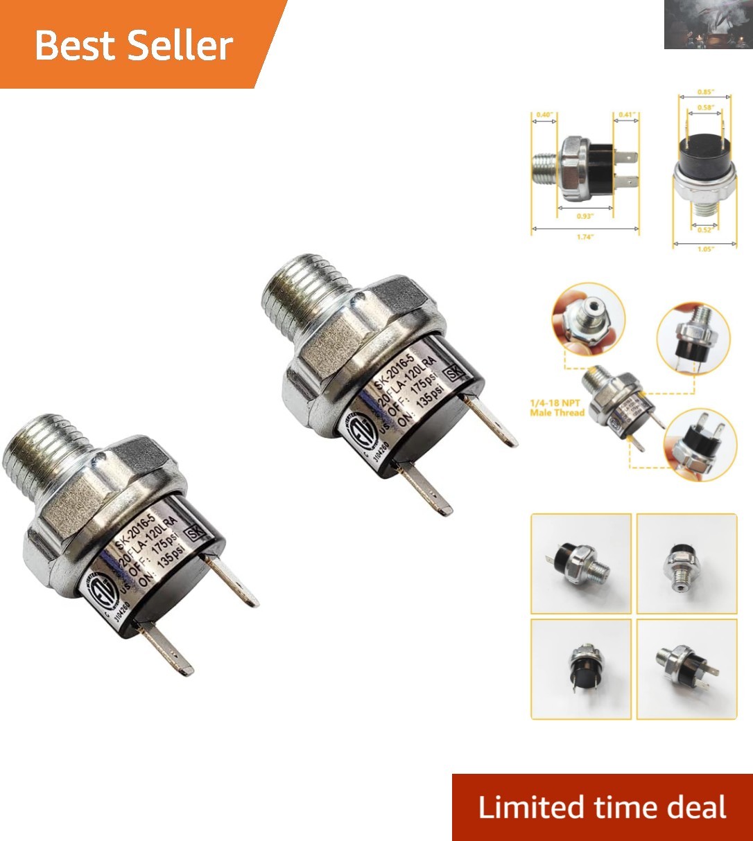 Versatile Tank-Mounted Air Pressure Switch 135-175 PSI for Dual Voltage Systems