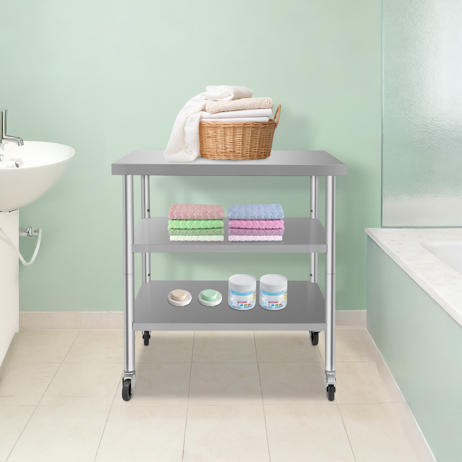 Work Table Commercial Work Table with Adjustable Under Shelves 3-Tier Work Table