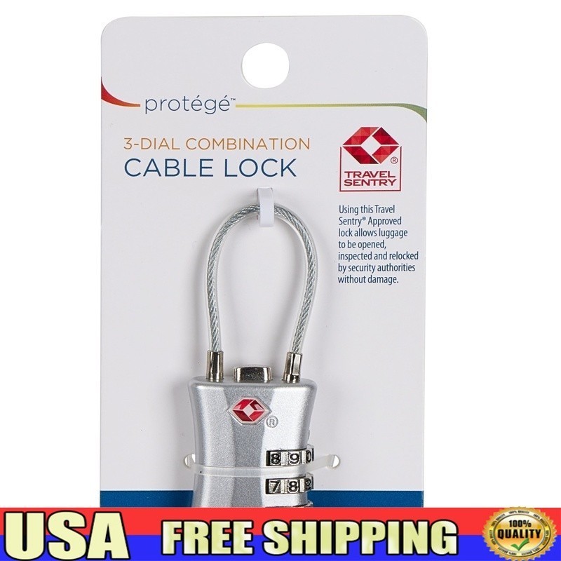 3 Dial Combination Cable Luggage Lock TSA Approved Travel Safe Secure Lock New