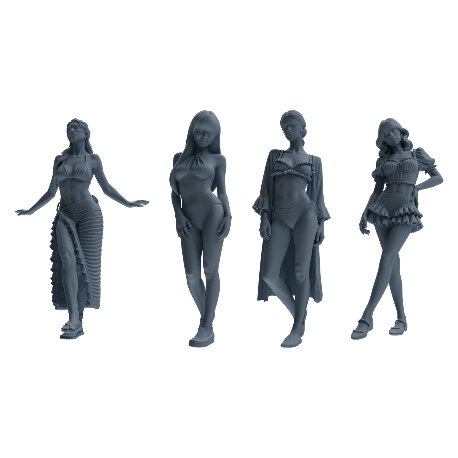 MRY-SFW LYTR 853 Swimsuit Girl Figure Modern Model 4 pcs   1/87 HO Scale