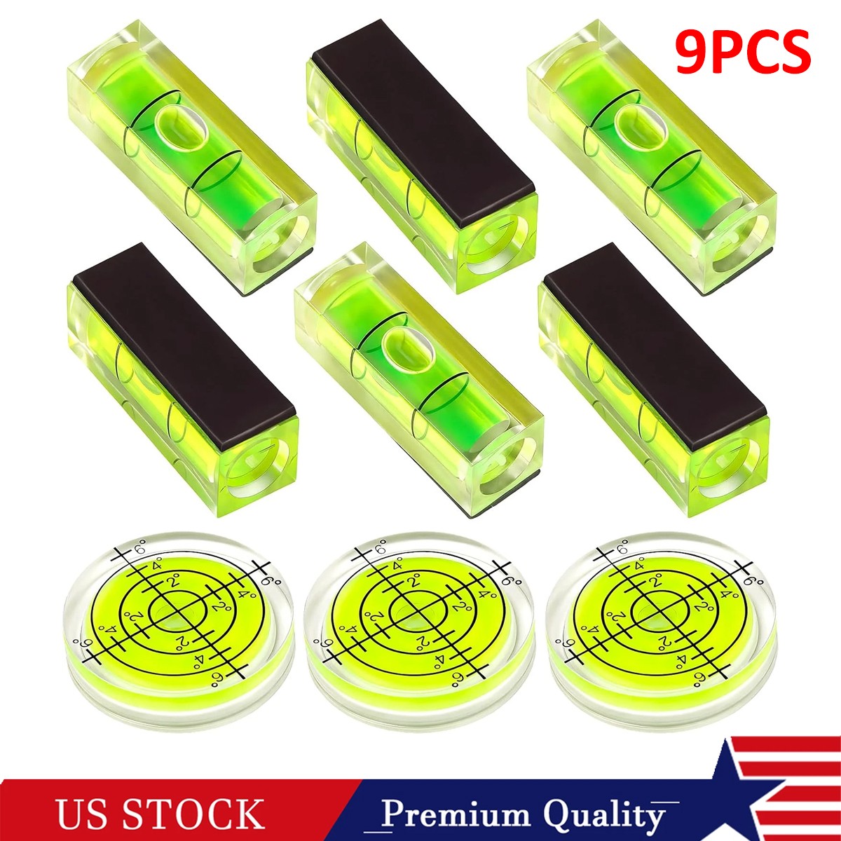 9Pcs Small Bubble Spirit Level, Mini Magnetic Square Bubble Levels, Circular Sp