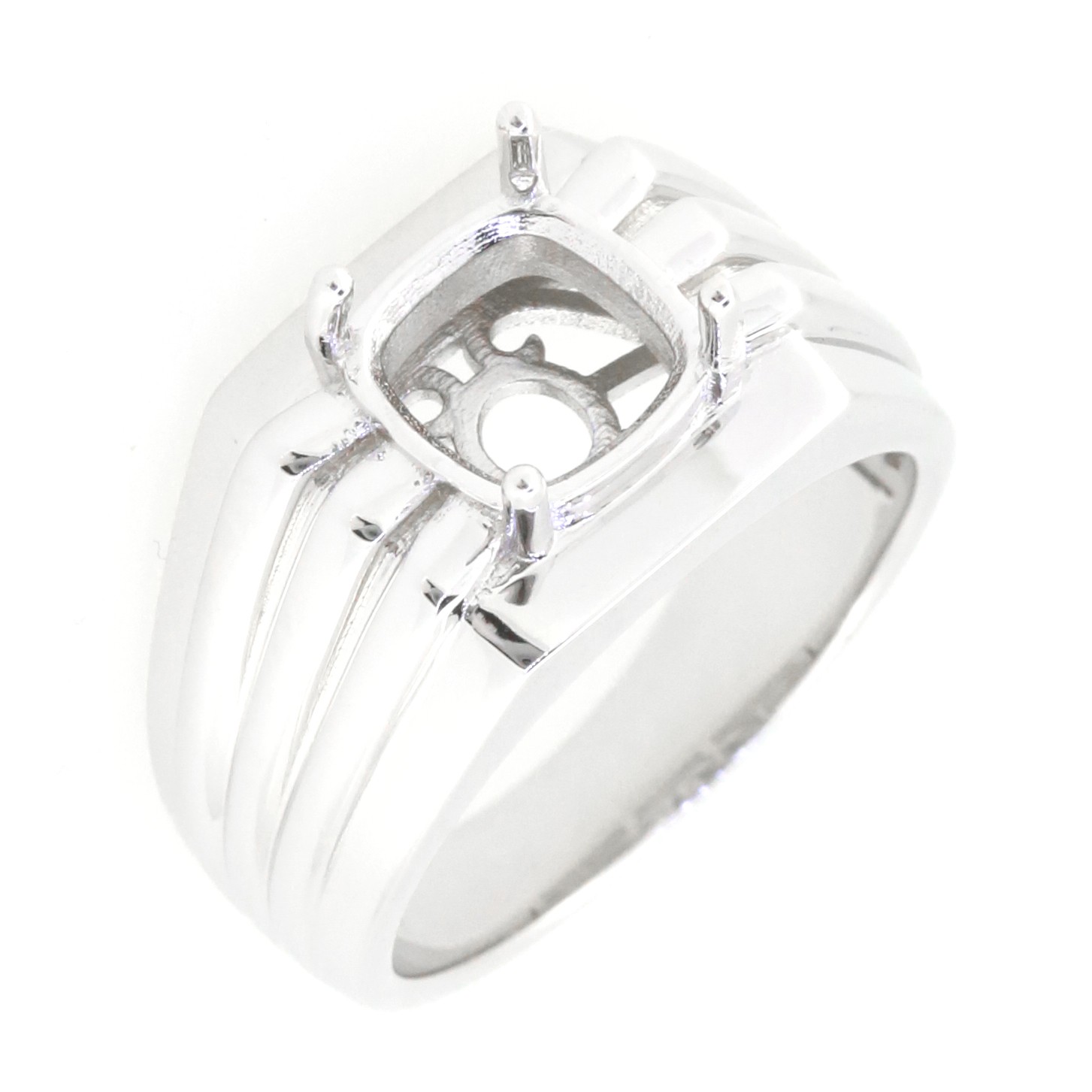 Men's Sterling Silver Semi Mount Ring Setting Cushion CU 8X8mm