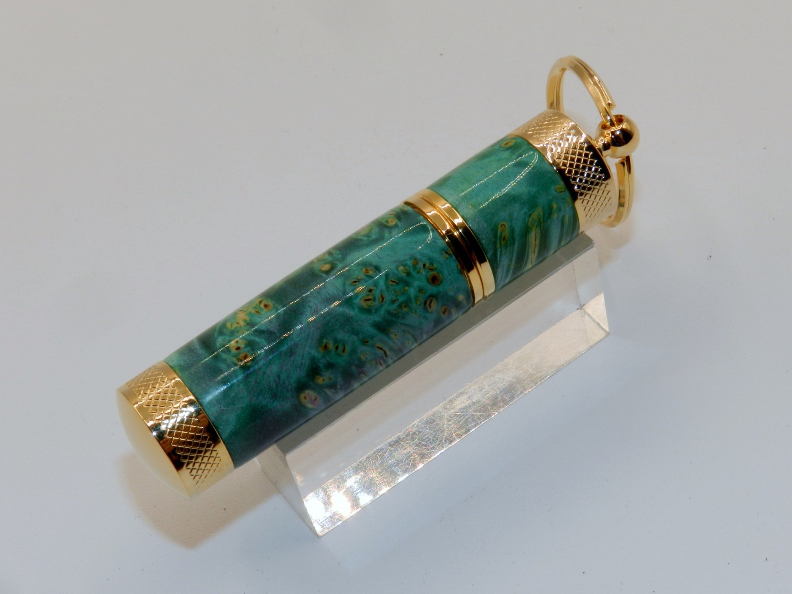 Handmade Key Chain Lighter, replaceable flint. Made w/ Dyed Box Elder Burl. #45