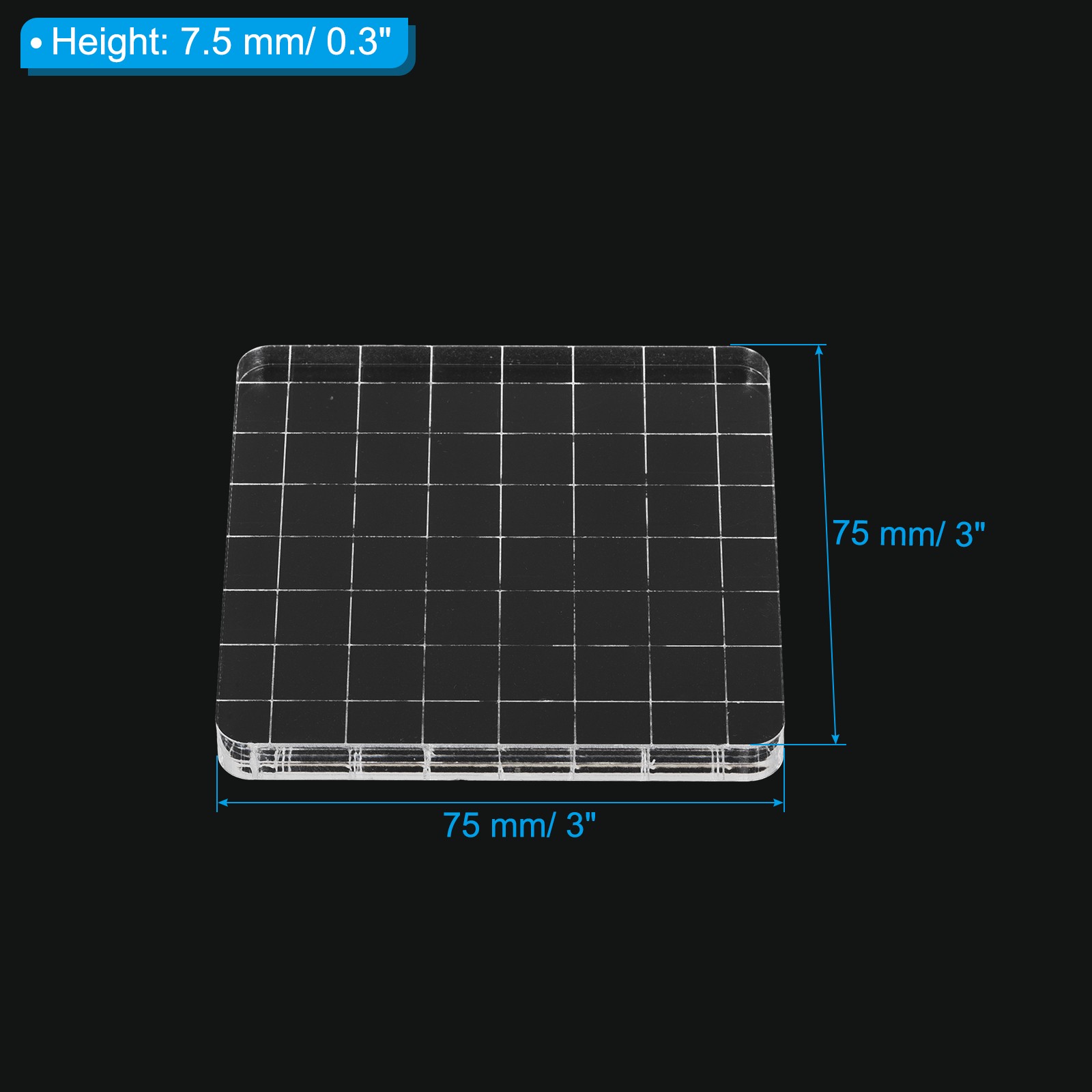Acrylic Stamp Block, 5 Pack Square Shape with Grid Lines, 3" x 3"