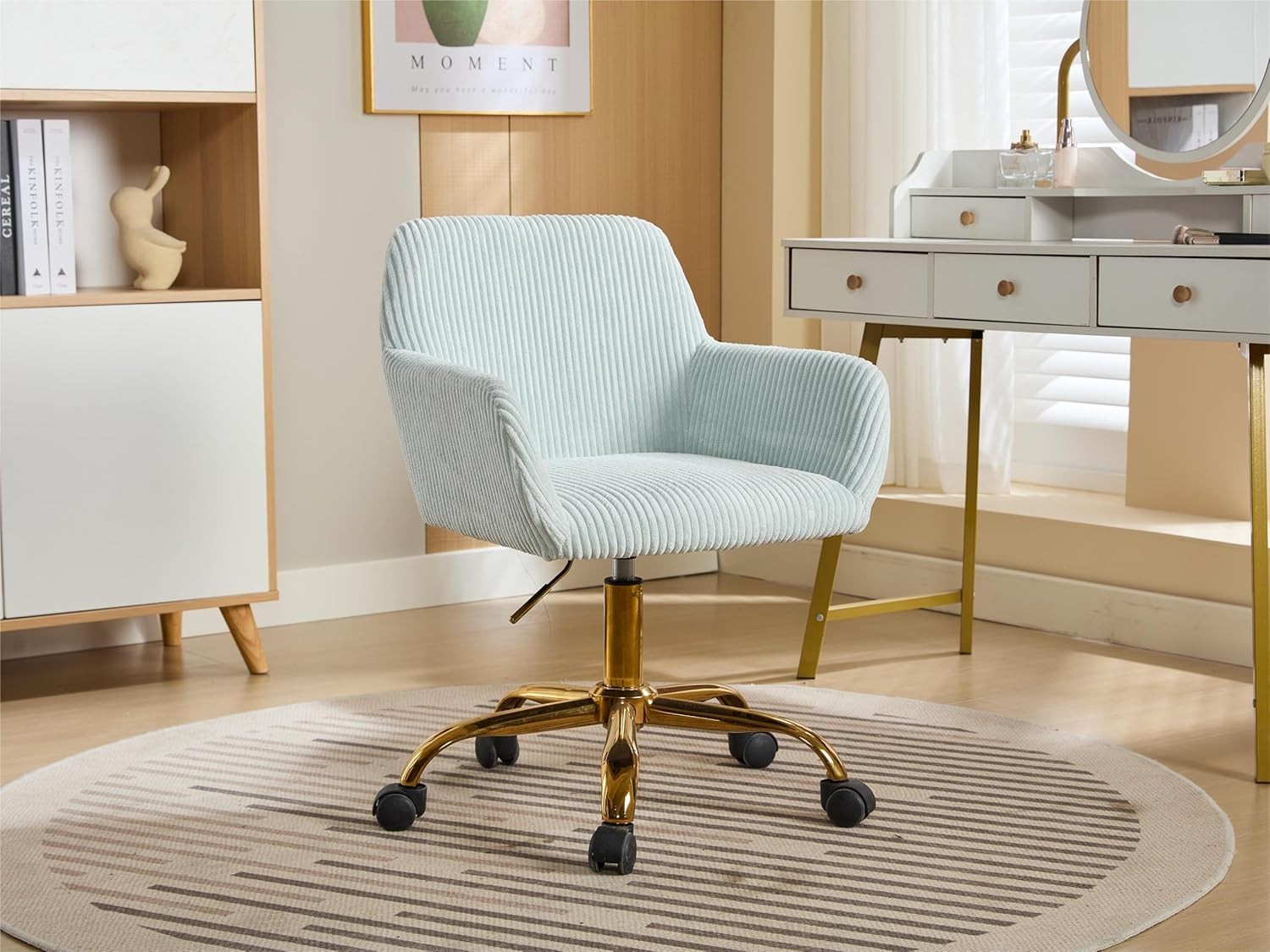 Faux Fur Office Desk Chair Comfy Swivel Armchair W/ Wheels Upholstered Fuzzy
