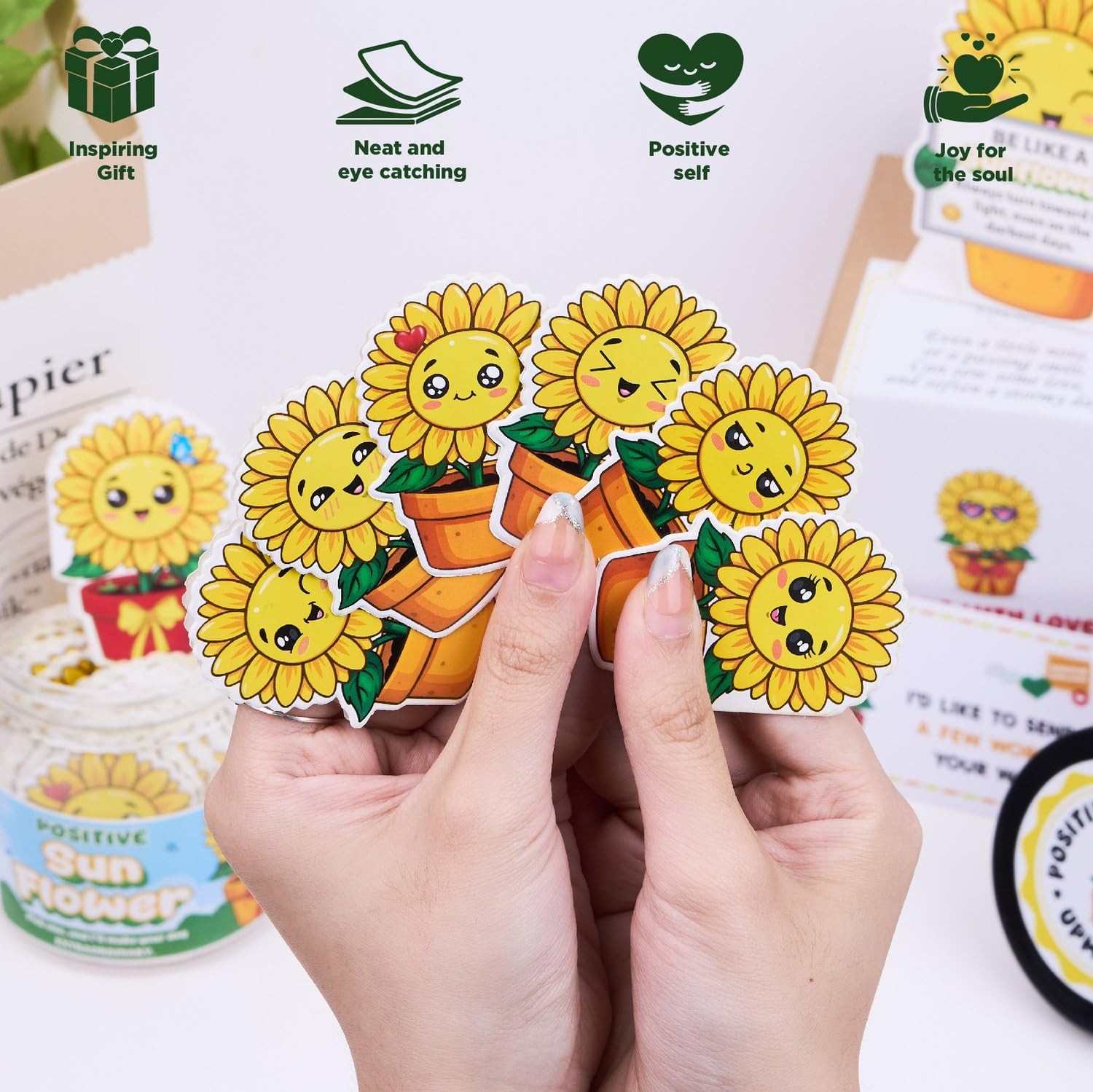 Positive Sunflower Jar – 60 Daily Affirmation Cards with