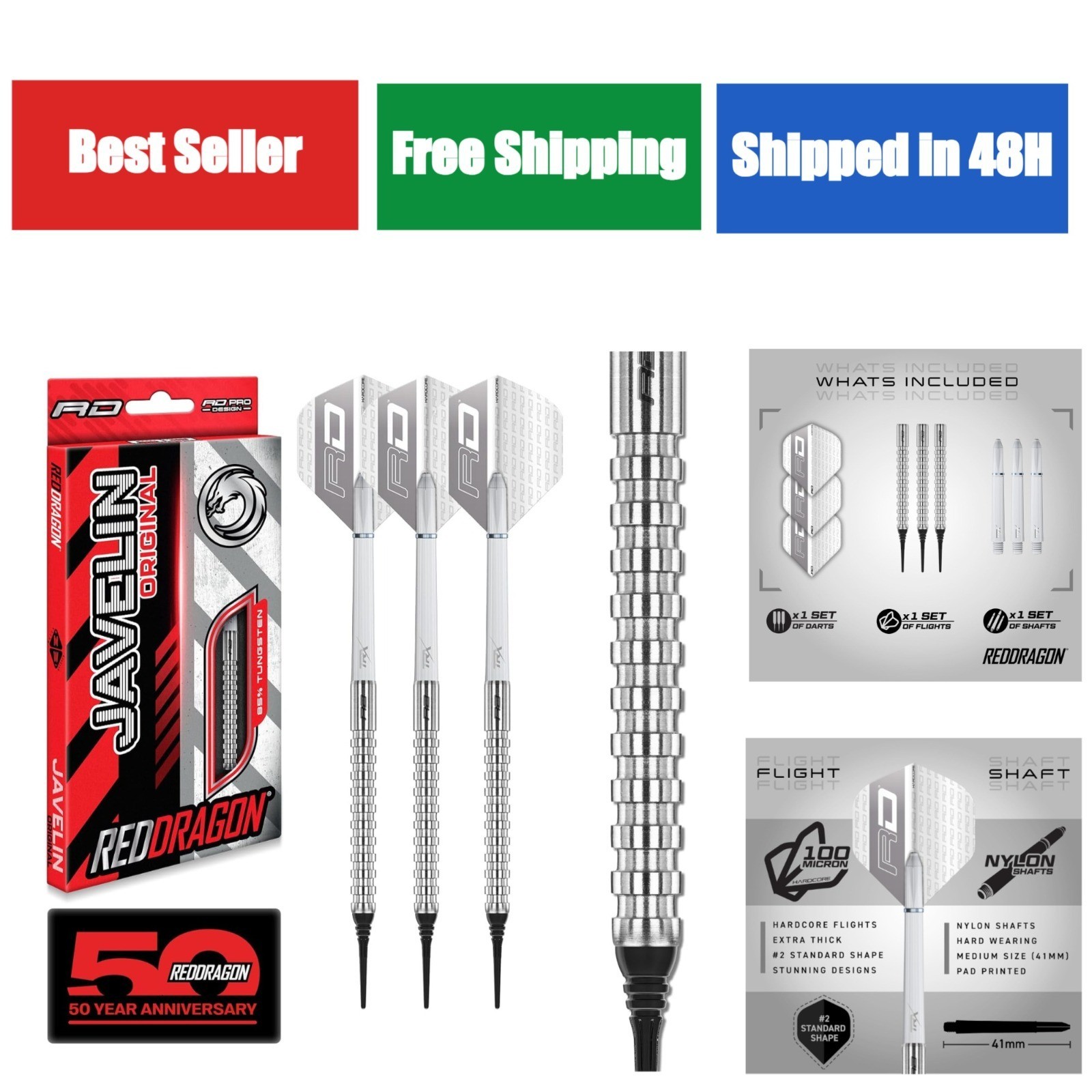RED DRAGON Javelin Professional Tungsten Soft Tip Darts Set 18g