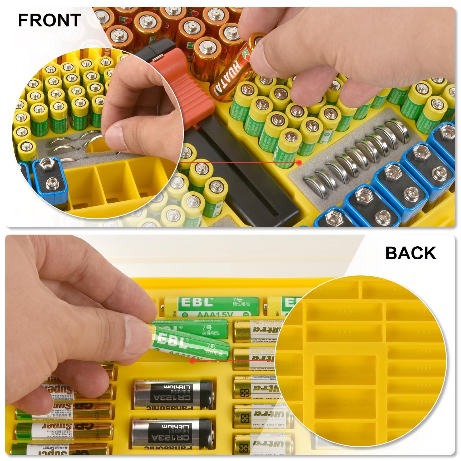 Battery Organizer Storage Holder Case with Double-Sided, Garage Box with Test...