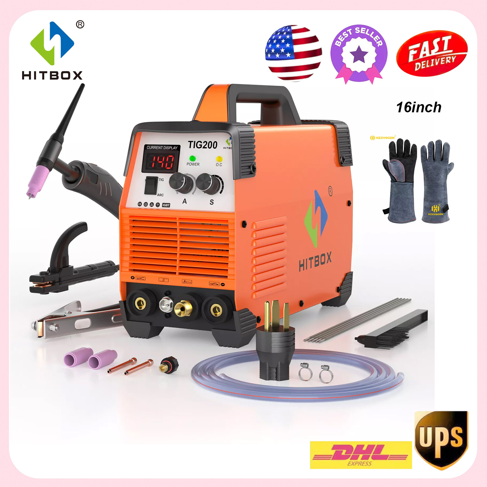 New 200A TIG Welder & 16 Inch Gloves HF TIG/MMA 2 IN1 Welder Machine 110V/220V