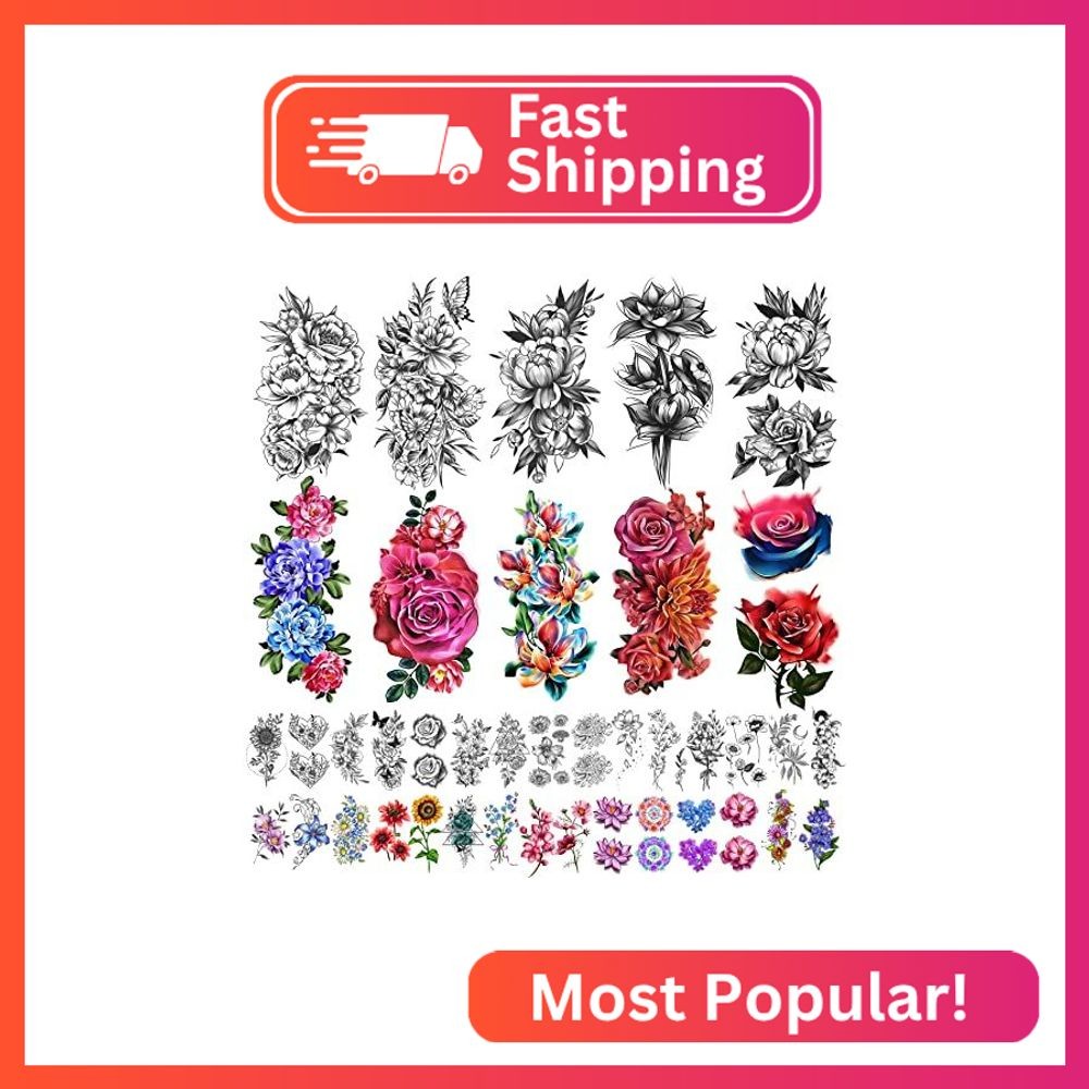 Yazhiji 40 sheets Waterproof Temporary Tattoos Large Flowers Collection Lasting