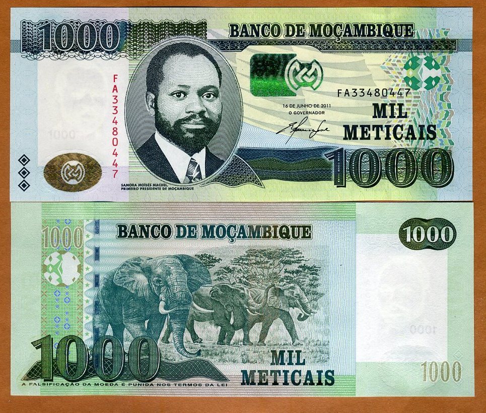 Mozambique, 1000 meticais, 2011, P-154, UNC Elephants
