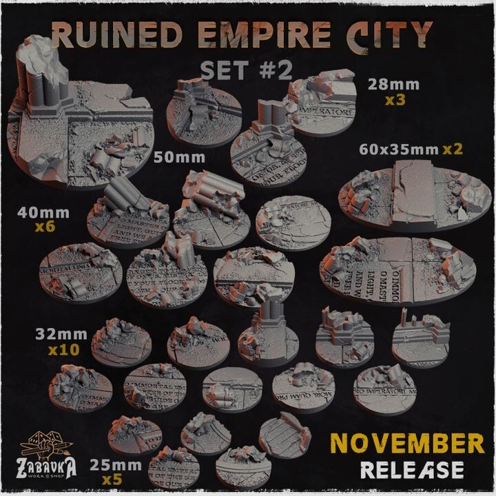 3D Printed Ruined Empire City Bases For Warhammer 40k/AOS