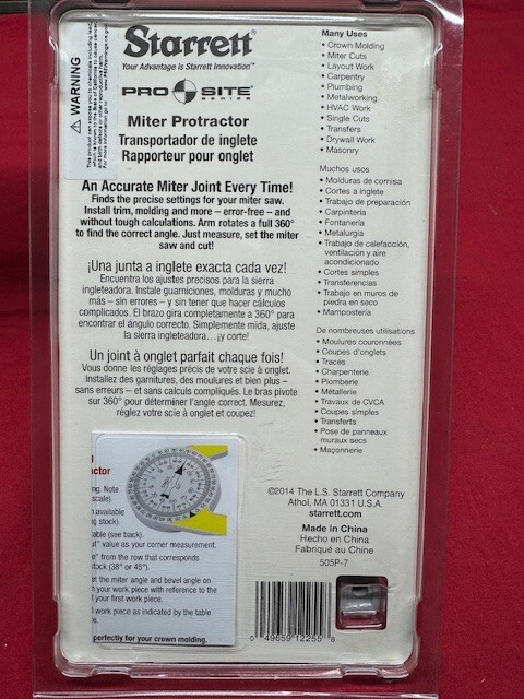 Starrett 505P-7 Dial Reading Miter Protractor, 7" Plastic IN STOCK