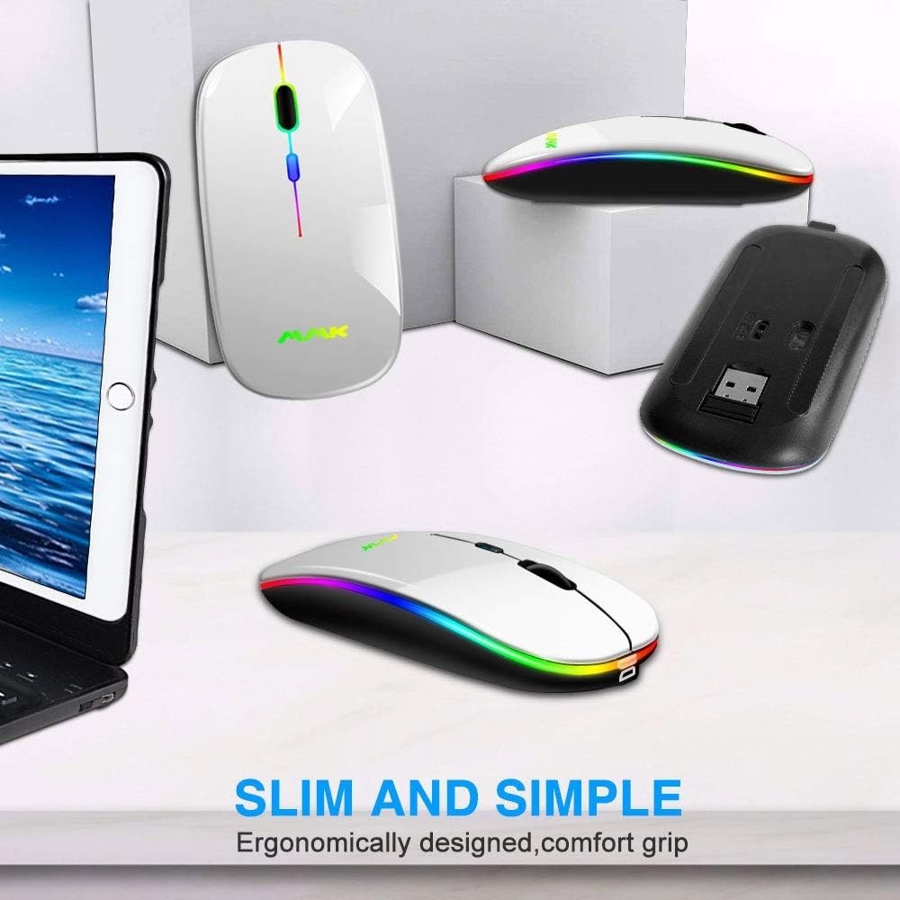 Wireless Bluetooth Mouse for Laptop, Rechargeable Mouse 2.4G USB Optical Wire...