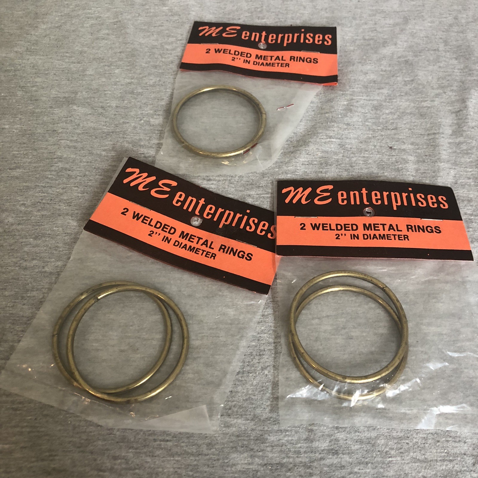 Vintage 2” Welded Steel Rings Gold Tone Lot Of 6