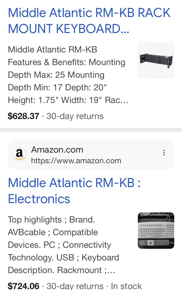 Middle Atlantic RM-KB 1RU Space Sliding Shelf Computer Keyboard retails $800
