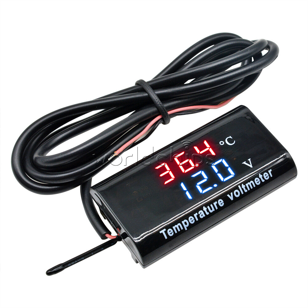 DC 12V 0.28'' Digital Dual LED Display Voltmeter Temperature Voltage Panel Meter