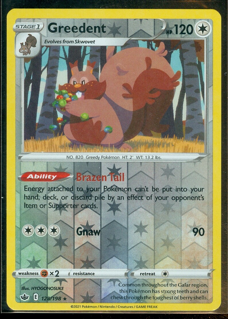 Pokemon GREEDENT 128/198 Chilling Reign - RARE Rev Holo - - MINT