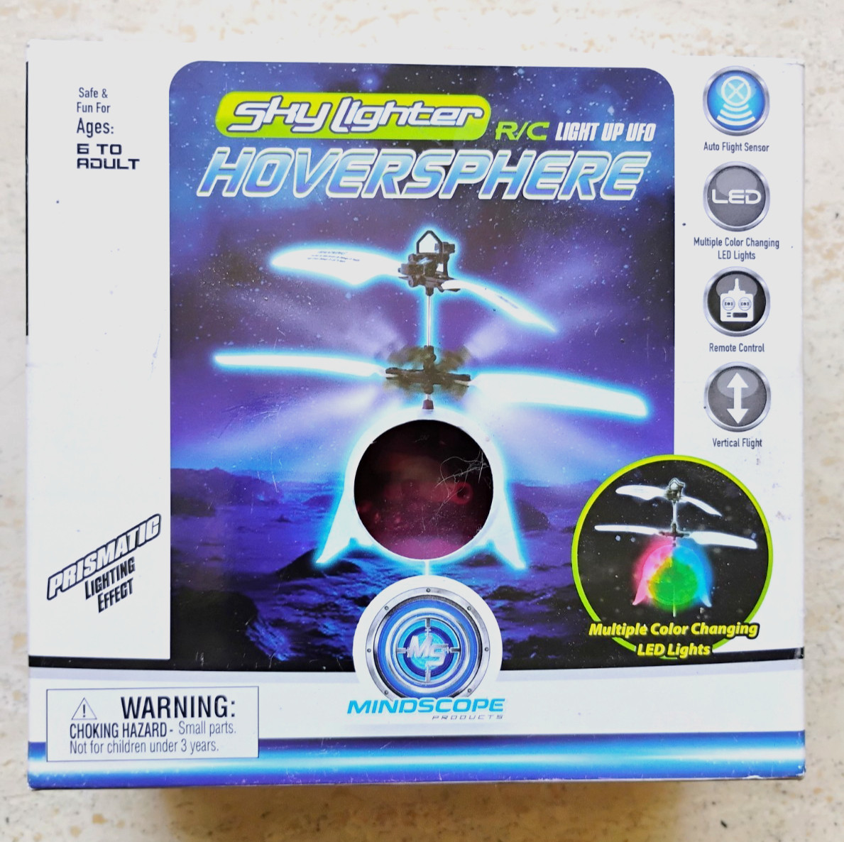 MindScope Sky Lighter R/C Light Up UFO Hoversphere W/ Remote Control New Sealed