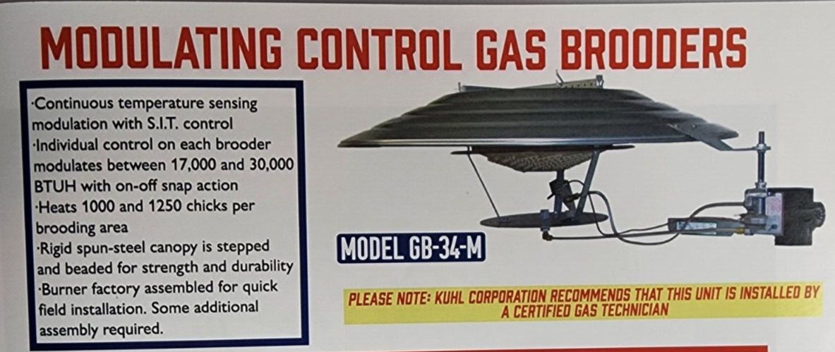 KUHL Ceramic Radiant Modulating Control Poultry Natural Gas / LP Brooder GB-34M