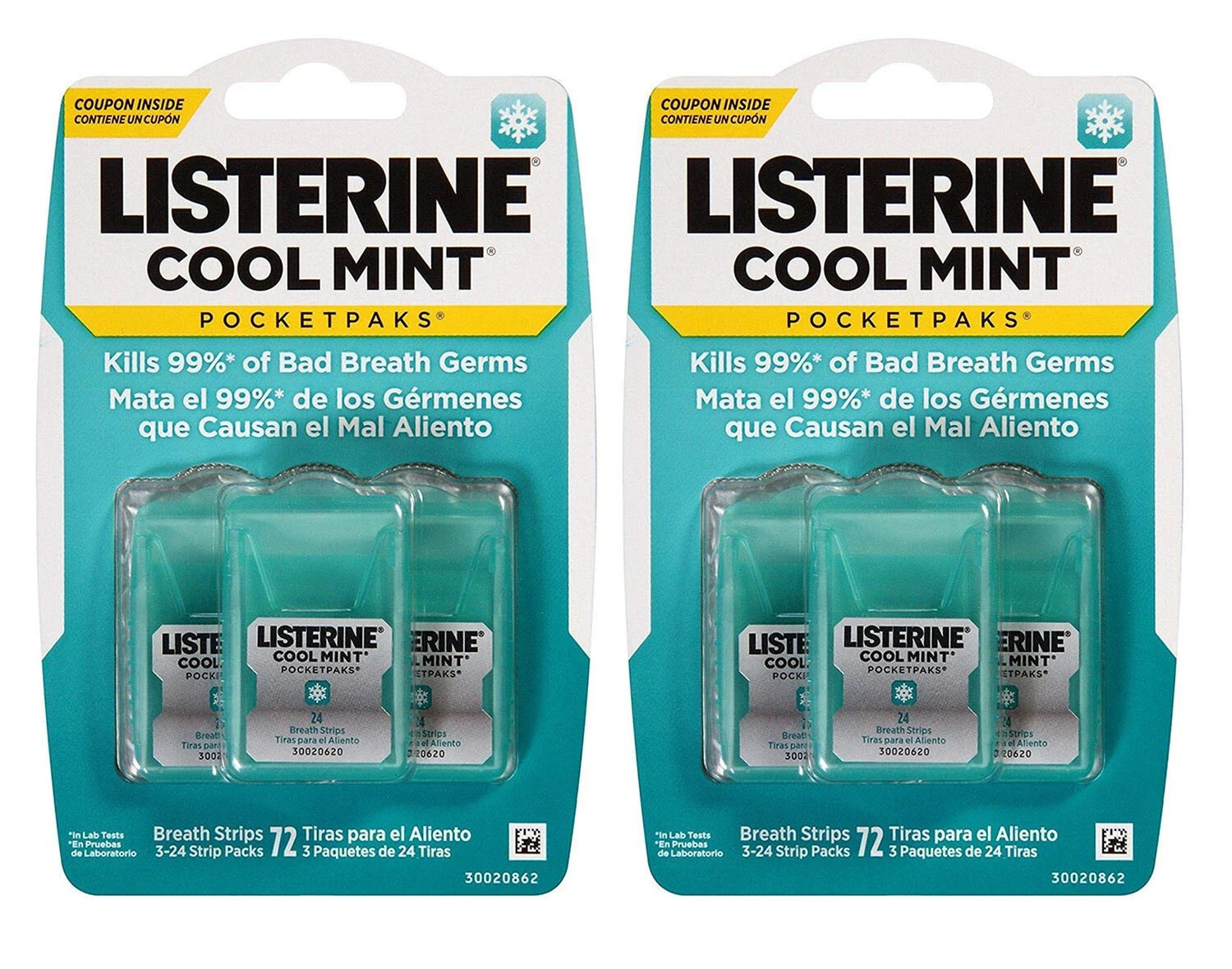 Listerine Cool Mint PocketPaks On-the Go Freshness, 72 Breath Strips (LOT OF 2)