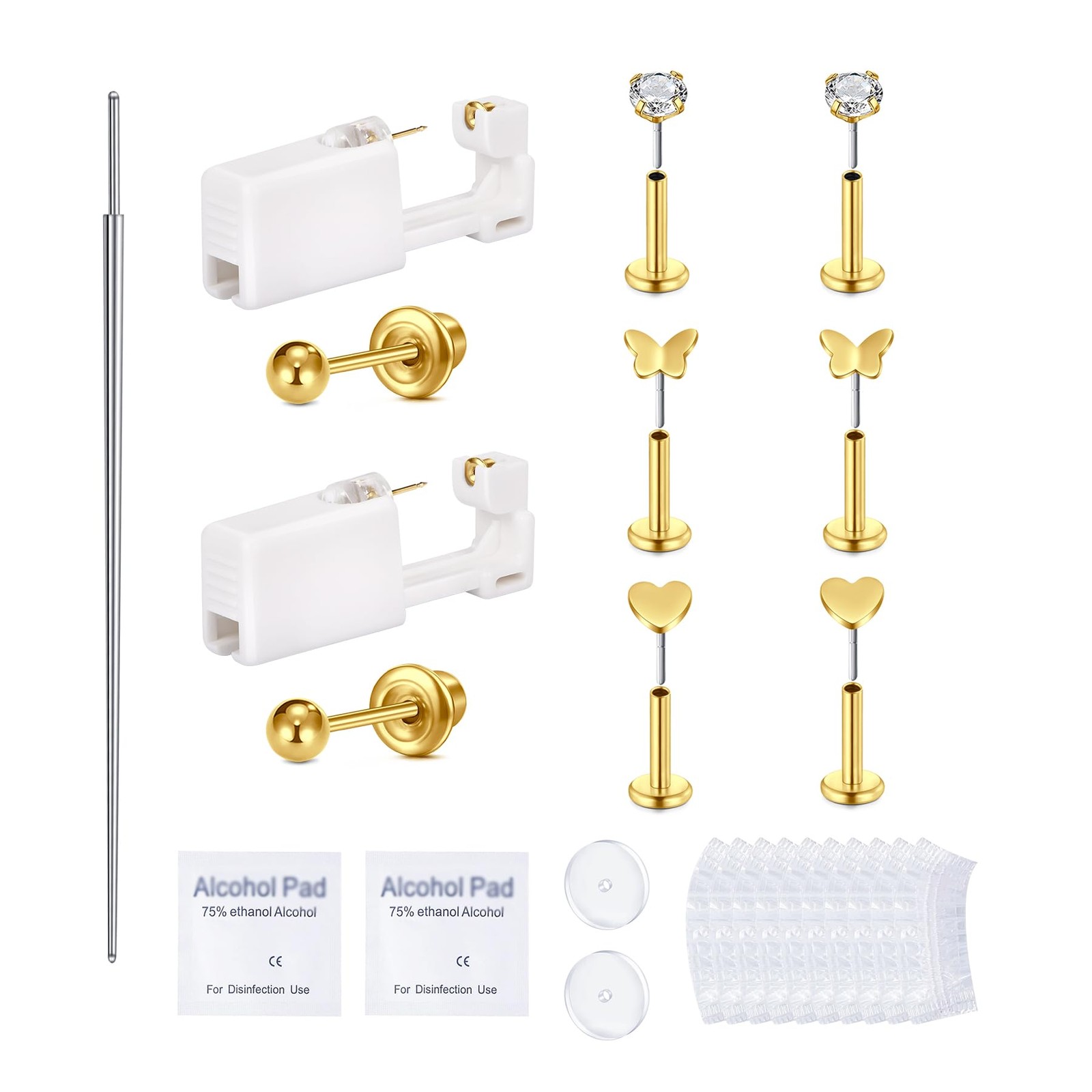 Ear Piercing Kit Gold Ear Piercing Gun Kit Self Piercing Earrings Piercing Ki...