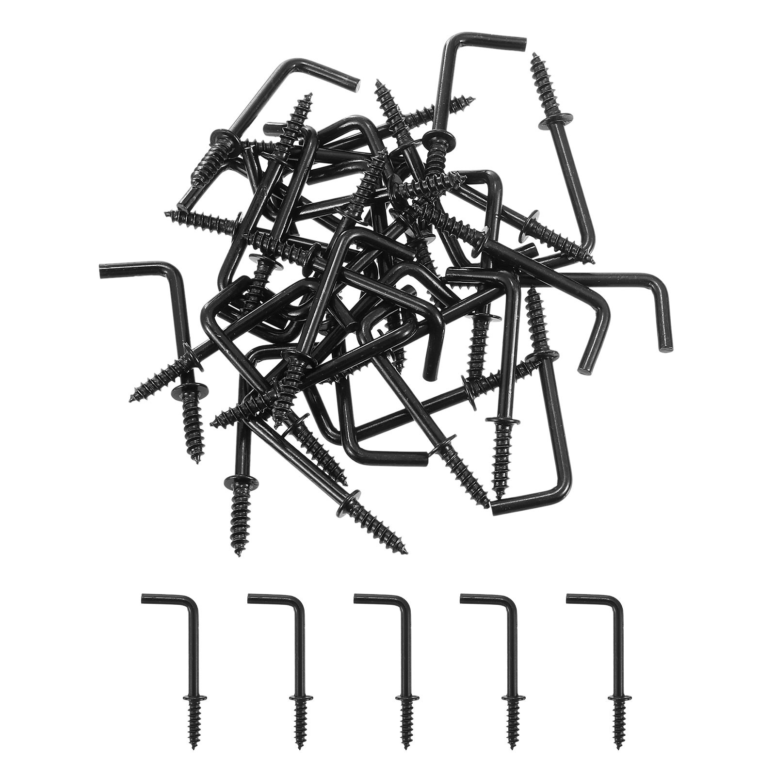 50 Pcs L Shape Hooks, 1 Inch Right Angle Screw Hooks for Hanging, Black