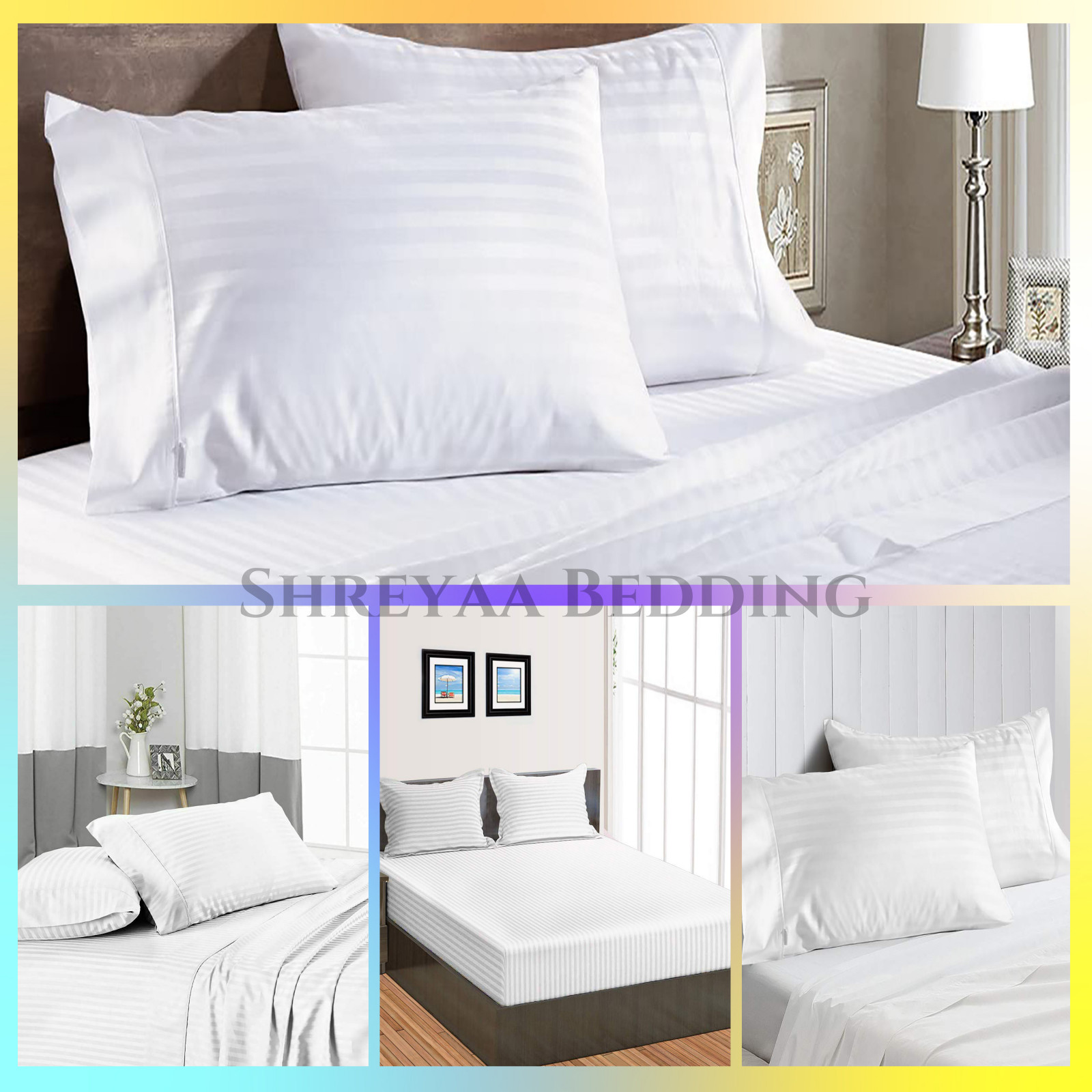 Extra Deep Pocket Bed Sheets 1000 - 1200 TC Egyptian Cotton White Stripe