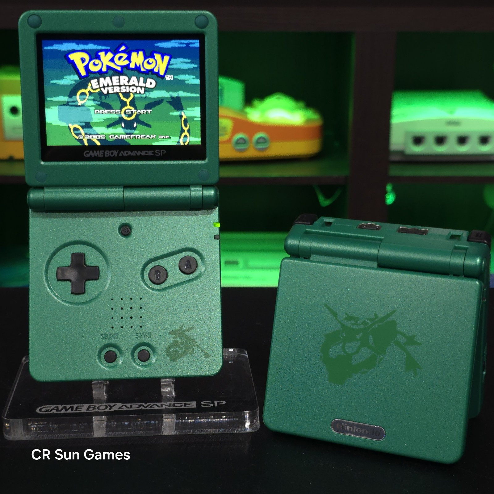 Green Nintendo Game Boy Advance GBA SP IPS MOD Adjustable Brightness - Rayquaza-