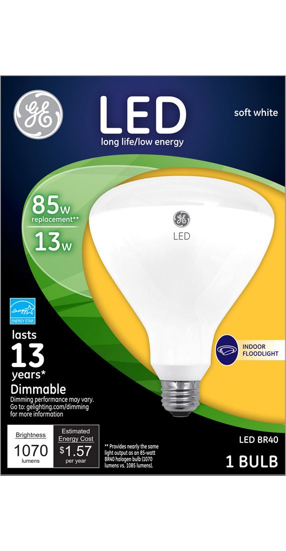LED Bulb, Flood/Spotlight, BR40 Lamp, 85 W Equivalent, E26 Lamp Base, Dimmable,