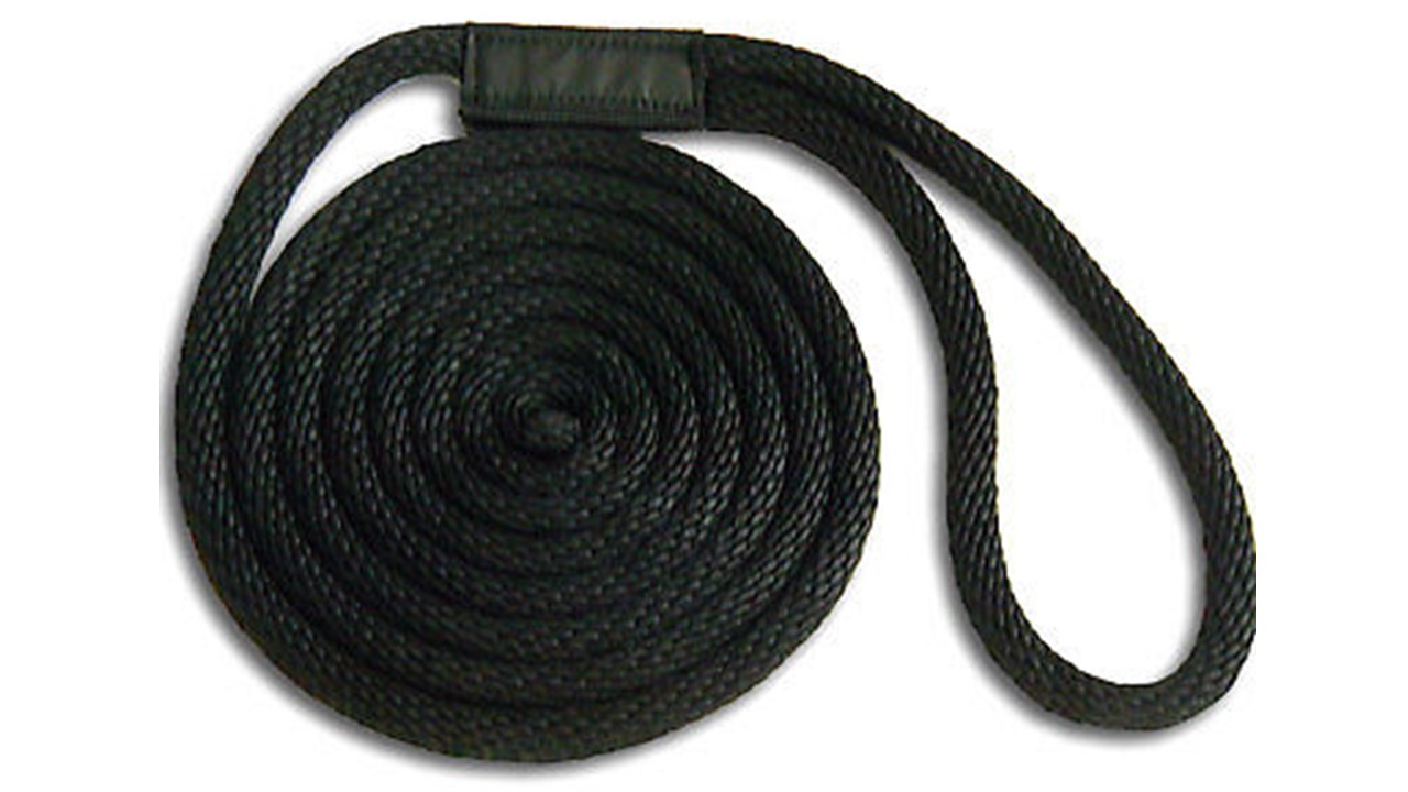Solid Braid Nylon Dock Line - 5/8" x 45'  Floats / Fade Proof - USA MADE - BLACK