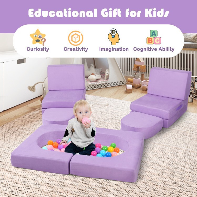 8 Pcs Kids Play Couch Modular Kids Play Couch Toddler High-density Sponge Purple
