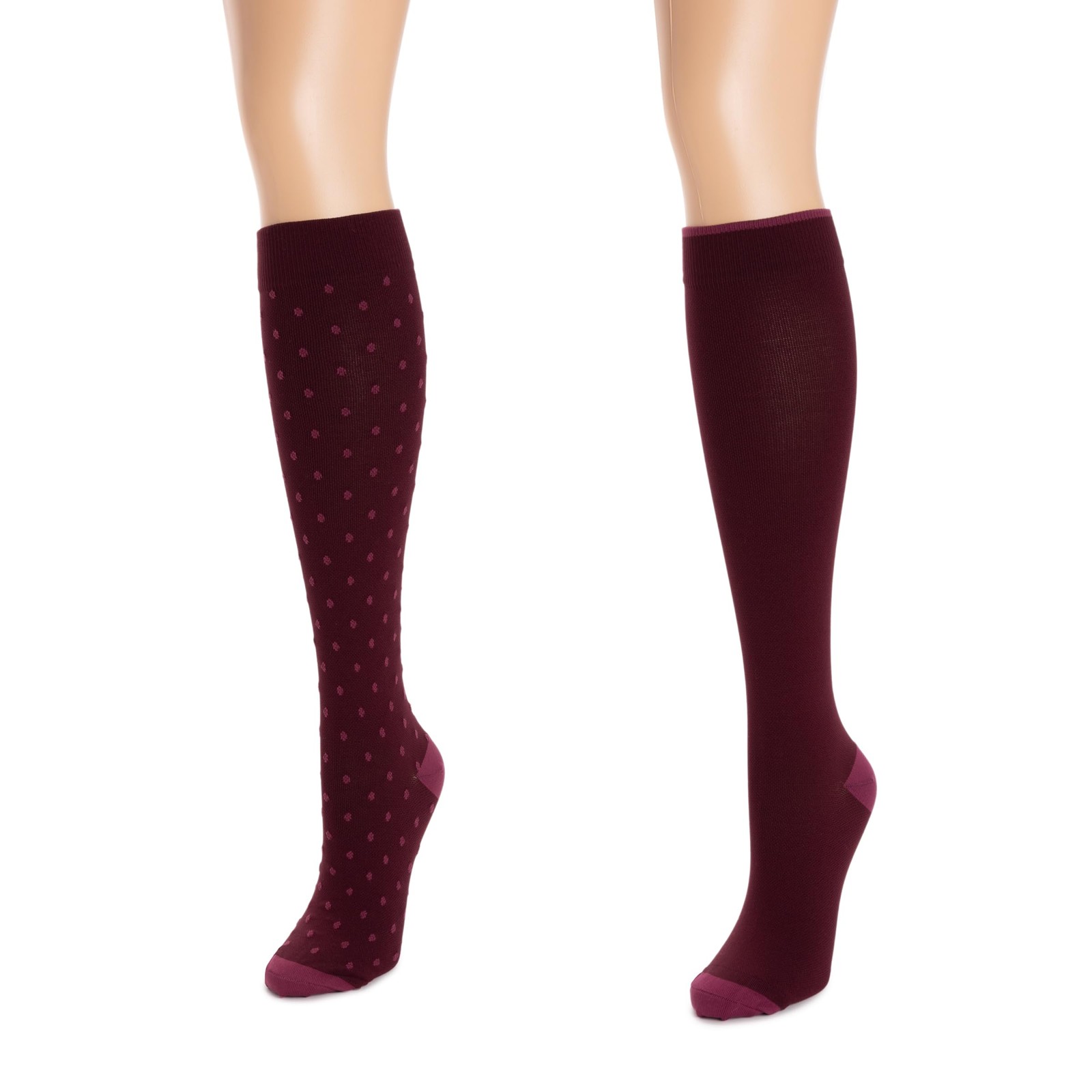 Women's 2 Pack Nylon Compression Socks, Burgundy, OS (6-10)