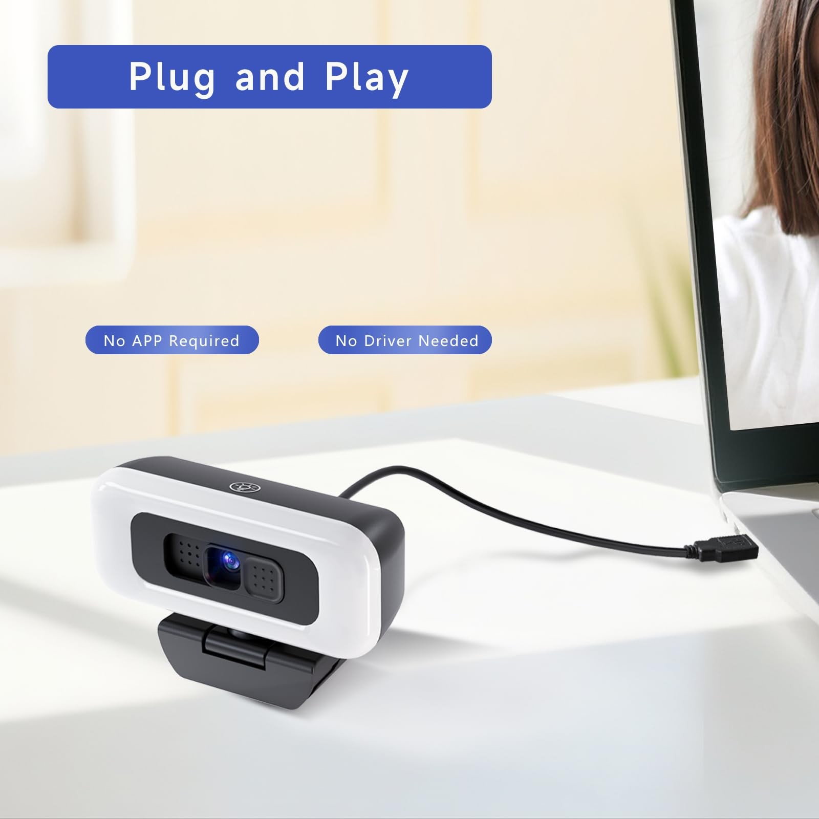 Webcam with Light, 1080p Webcam for PC with Microphone, USB Computer Camera f...