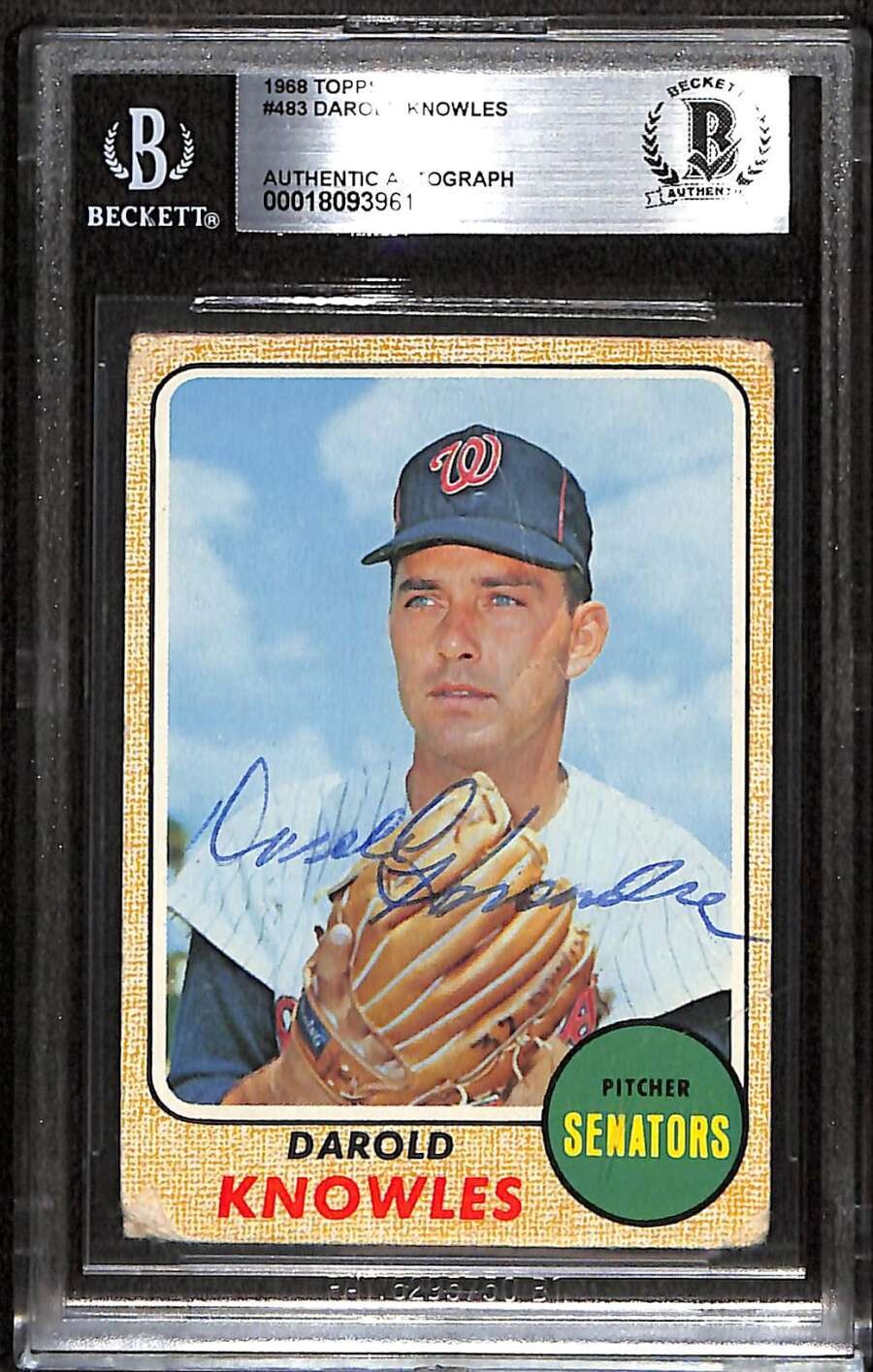 1968 Topps 483 Darold Knowles  BGS Auto Autographed BAS Authentic C100890