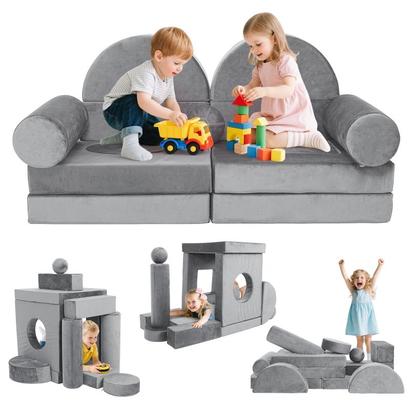 13pcs Kids Modular Play Couch Toddler Sofa Bed for Playroom, Convertible Sofa