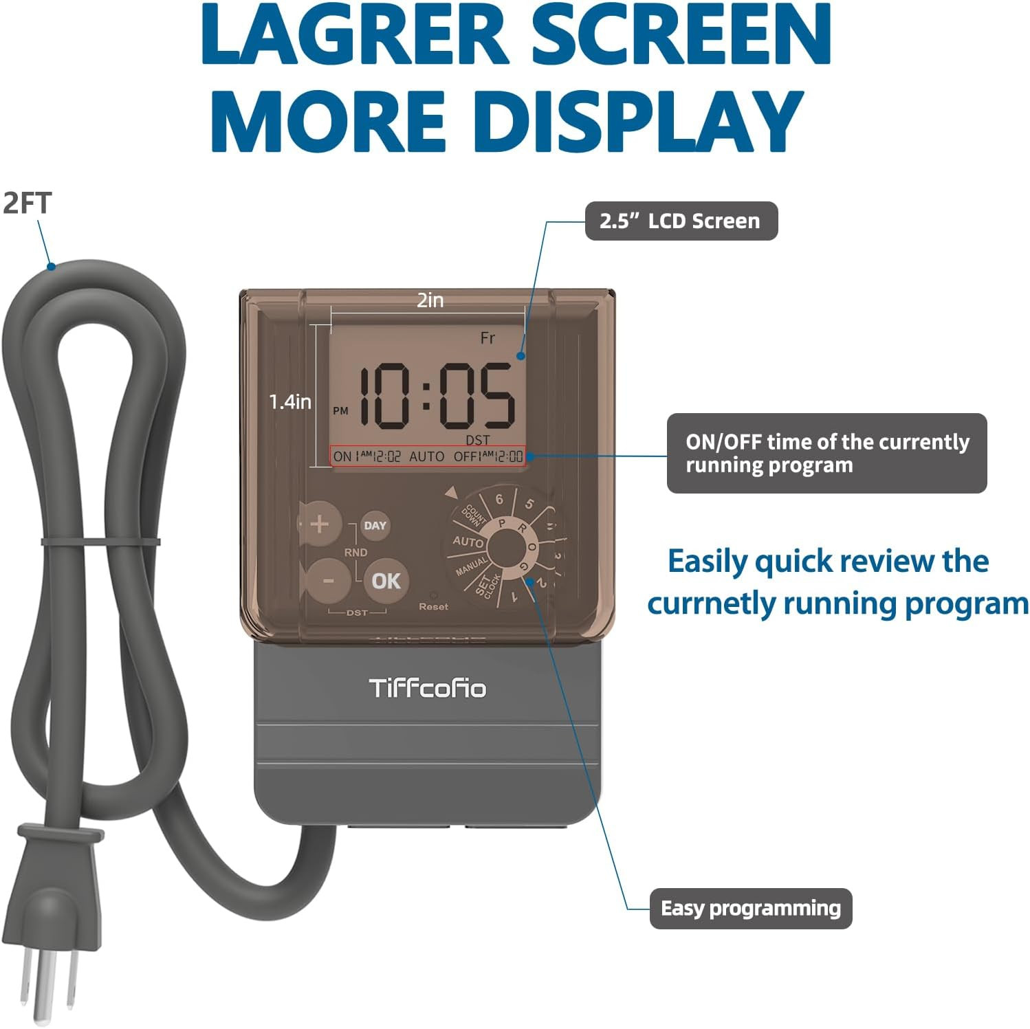 20A Outdoor Digital Pool Timer, Dial Programmable Method, Outdoor Timer with 2FT