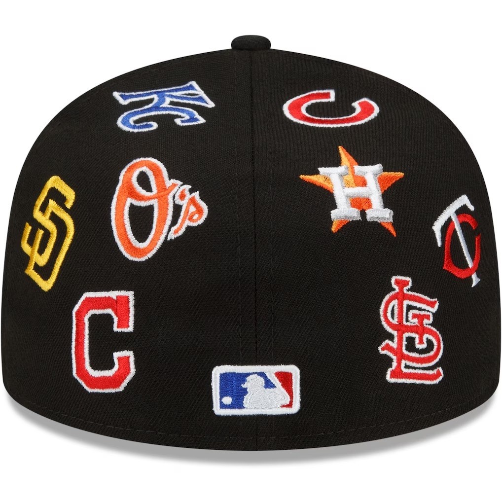 New Era 59Fifty Black MLB Allover Team Logos Grey Under Visor - NWT - 7