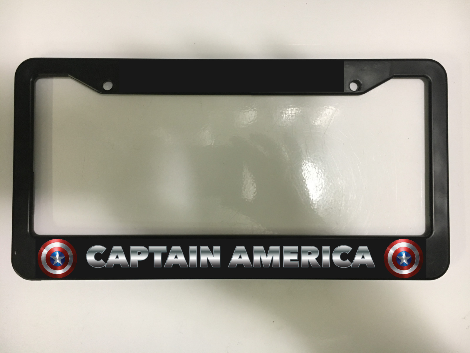 CAPTAIN AMERICA USA MARVEL SHEILD RED WHITE BLUE Black License Plate Frame NEW
