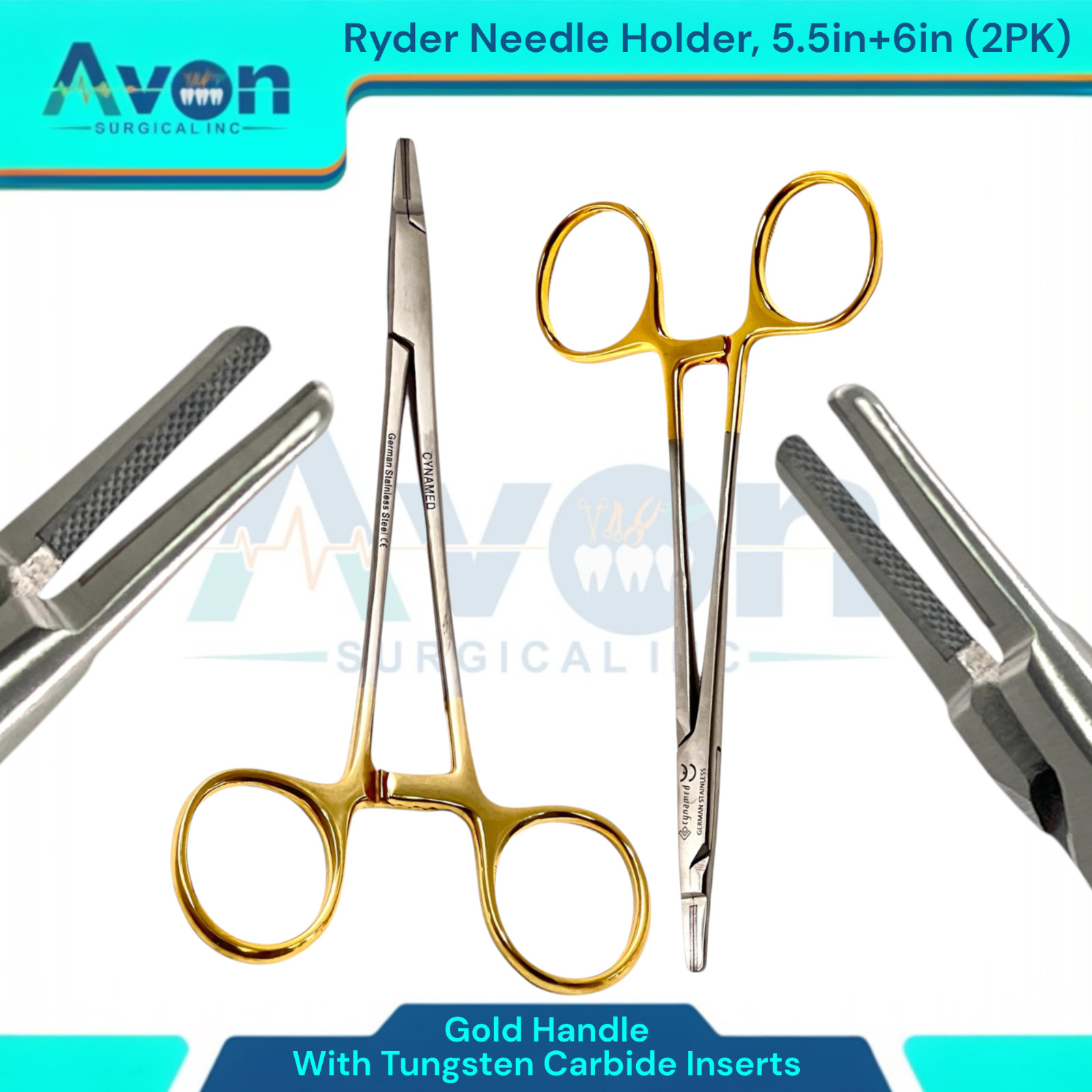 Set of 2pcs | TC Ryder Needle Driver, Gold Locking Handle - Premium Stainless