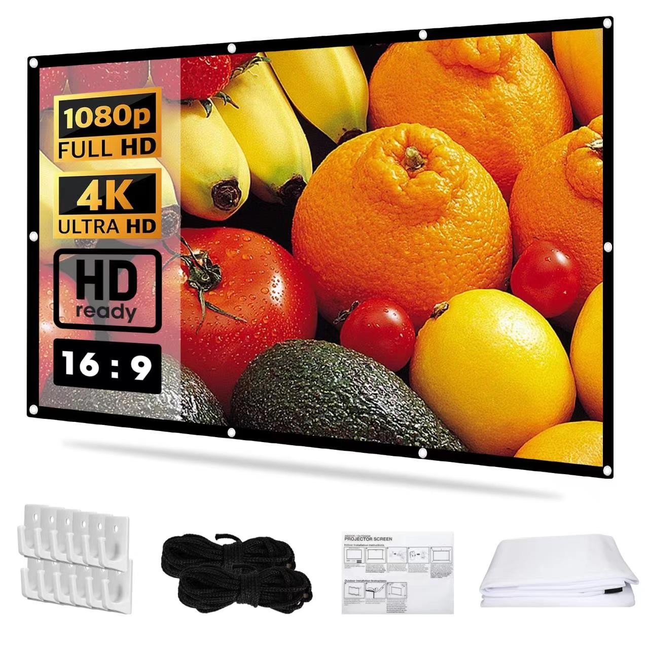 100" 16:9 Portable Foldable Projector Screen HD Outdoor Home Cinema with 8 Hooks