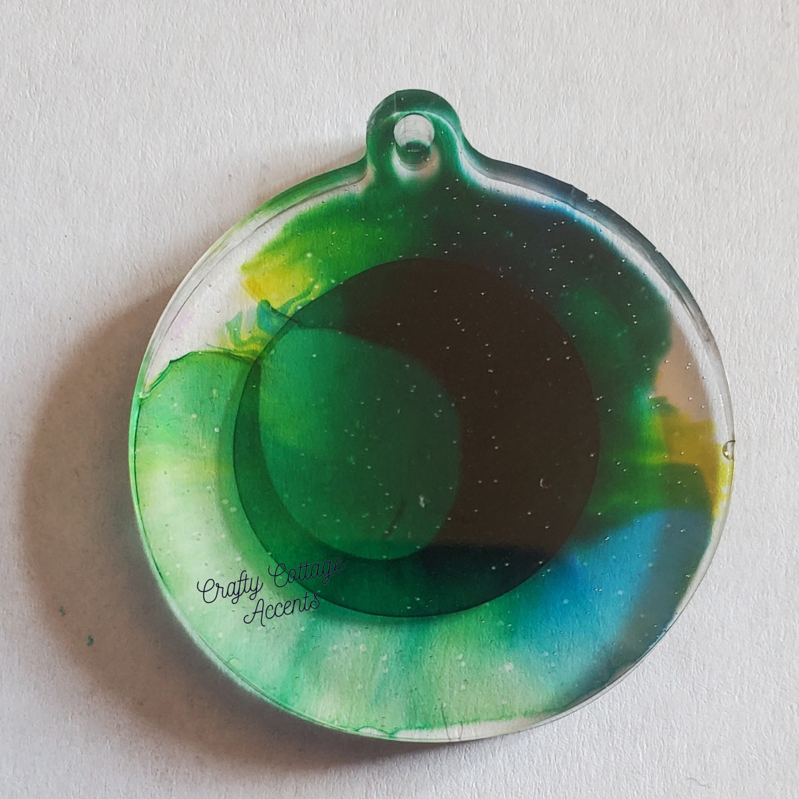 Handmade Resin Pet Tag Collar Charm Medium Circle Green Blue Yellow Accessory