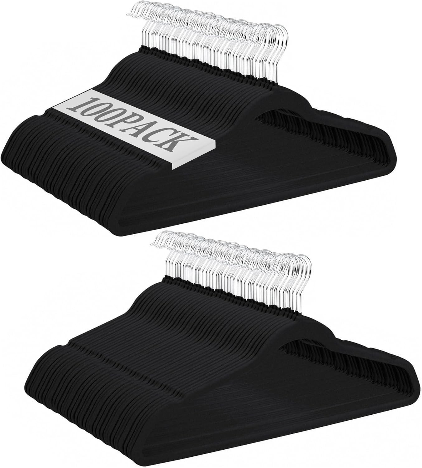 Premium Clothes Hanger Slim Non-Slip Notched for Suits - Black (100 Pack)