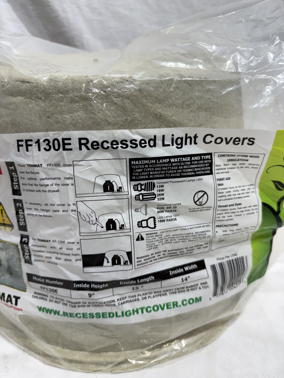 10 PACK Tenmat FF130E Recessed Light Cover Inside Height 9", Width 15"