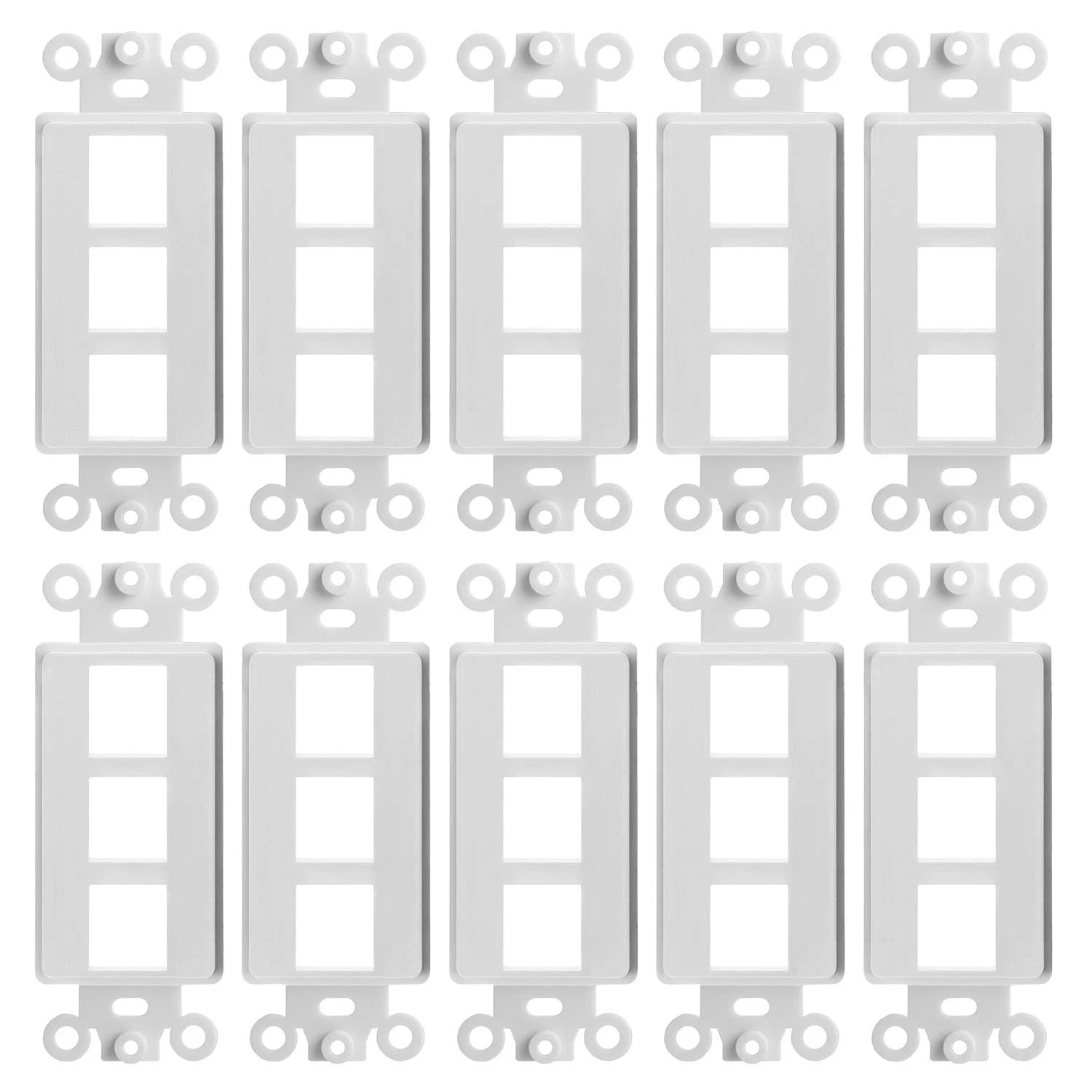 10 Pack | 3 Port Decorator Wall Plate for Keystone Insert Jacks Single Gang – Wh