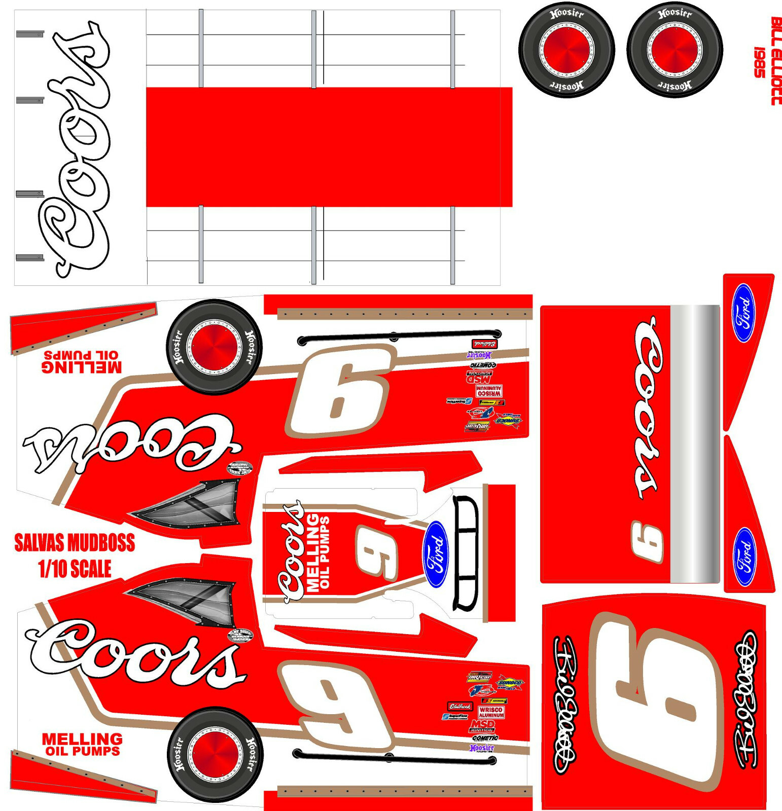 SALVAS MUDBOSS TRAXXAS SLASH bill elliott 1985 THEME WRAP KIT